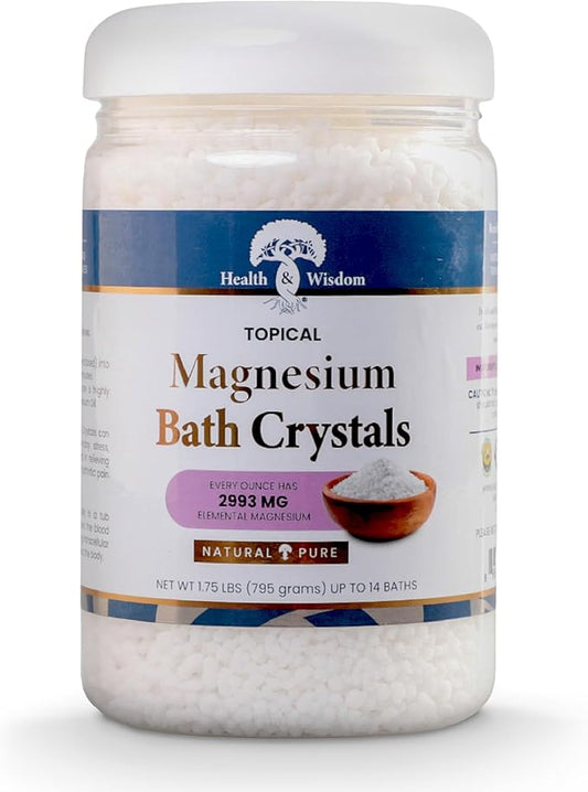 Health and Wisdom Magnesium Bath Salt - Magnesium Chloride Flakes for Bath Soak, 4X Epsom Salt Concentration, Unscented Formula, Dead Sea Sourced, Zero Additives - 28 Ounces