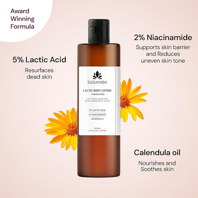 Unscented Lactic Body Lotion With 5% Lactic Acid,Improves Skin Texture & Reduce Strawberry Legs 6.76 Fl Oz