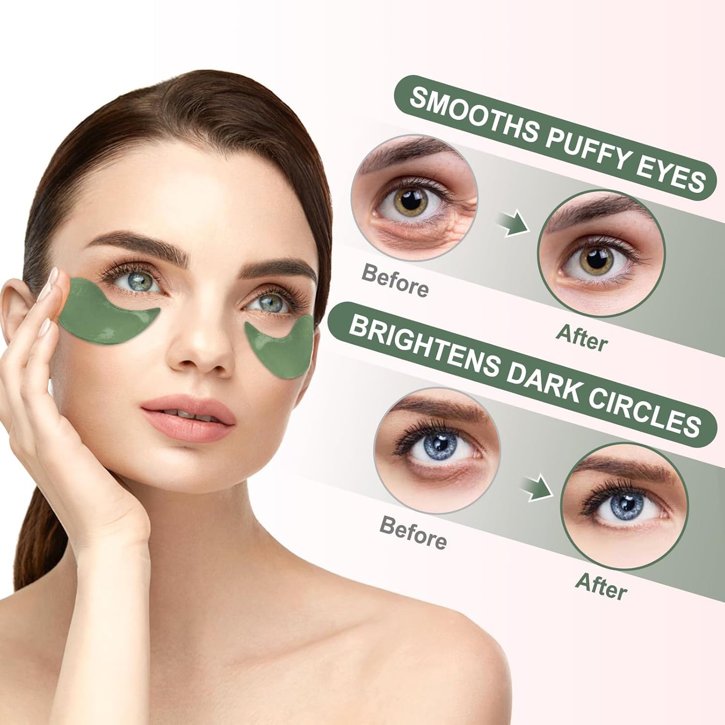 Under Eye Patches-30 Pairs Green Tea Eye Mask Skin Care Products-Eye Masks Skincare for Dark Circles and Puffiness,Reduce Wrinkles,Eye Bags and Fine Lines, or Women and Man,with Hair Clips