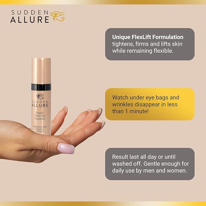 Sudden Allure Instant Under Eye Treatment Serum – Erase Under Eye Bags, Dark Circles, Wrinkles & Lift Sagging Eyes - Instantly Tighten & Firm - Reduce Eye Bags & Crows Feet | Made in USA (10 ml)