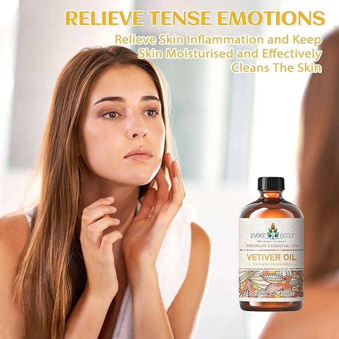 EVOKE OCCU Vetiver Essential Oil for Skin, DIY Candle Soap Making - 4 FL Oz