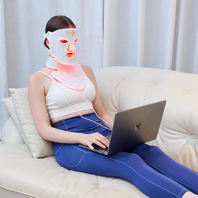 K11 LED Red Light Therapy Face Mask & Neck | 7-Color Light Modes + Near-Infrared | 5 Timers & 3-Speed Settings| Portable Foldable Design for Home & Travel Skincare