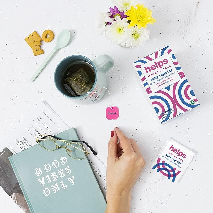 HELPS TEAS | Helps Stay Regular Tea | Organic blend of Senna, licorice, anise, lemon balm and mint that relieves occasional constipation | Laxative and Draining Effect | 16 Tea Bags |