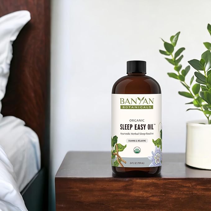 Banyan Botanicals Sleep Easy Oil – Organic Ayurvedic Herbal Massage Oil – Calming & Relaxing Massage Oil with Ashwagandha, Passionflower & Skullcap – 24 oz. – Non GMO Sustainably Sourced Abhyanga Oil
