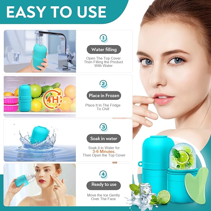 AURUZA Ice Face Roller and Gua Sha Set, Facial Ice Roller & Gua Sha Massage Tool for Face & Eye Puffiness Relief, Shrink Pores, Improve Skin Condition