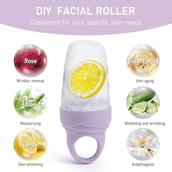 Facial Ice Roller Silicone Mold Reusable for Women 1Pc Face and Eye Neck Cold Skin Care Tools Freezer De-puff Eyes Bag Reduce Migraine Pain - Purple