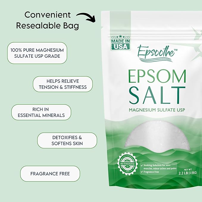 Epsoothe 2.2 Lbs Epsom Salt Bath & Foot Soak and Scrub | Pure & Natural Magnesium Sulfate USP | Soothes Muscles & Joints, Enhances Well-Being (5 Pack)
