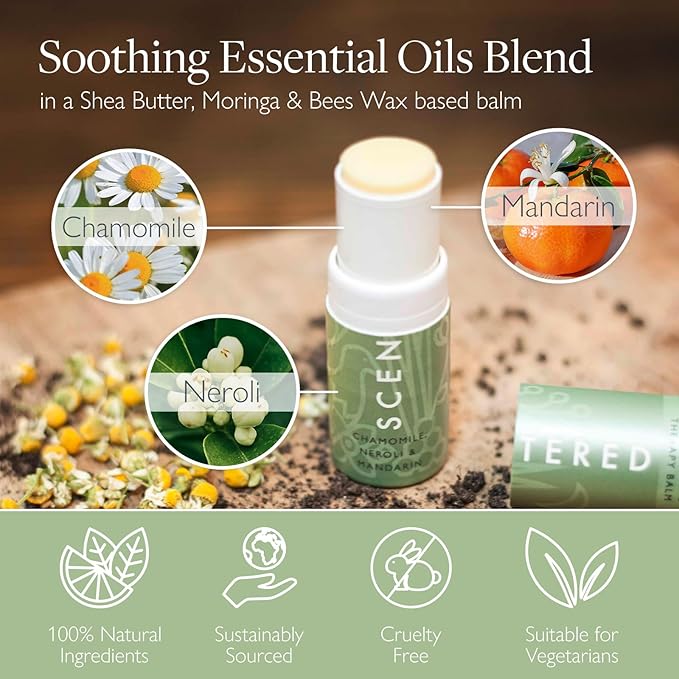Scentered Aromatherapy Stress Relief Balm Stick - De Stress Essential Oil Roll On for Calm & Relaxation - 100% Natural Stress Reliever - Chamomile, Cedarwood, Rosemary - Stress Relief Gifts for Women