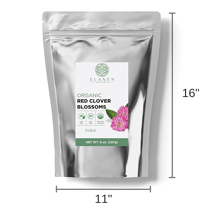 Organic Red Clover Blossoms 8 oz. (227g), USDA Certified Organic Red Clover Blossom Tea, Whole