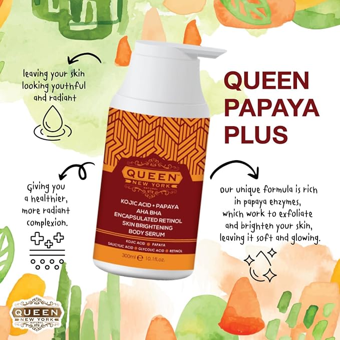 QUEEN NATURAL NEW YORK QUEEN PAPAYA PLUS | Kojic Acid+Papaya AHA BHA Plus Multi-Bright Body Serum (Pack of 1)