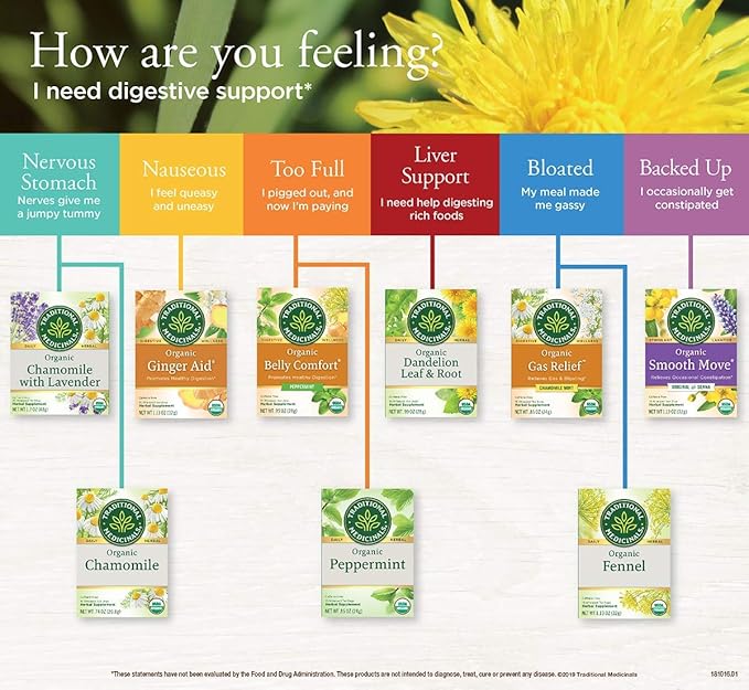 Traditional Medicinals Organic Gas Relief Chamomile Mint Herbal Tea, Relieves Gas & Bloating, (Pack of 1) - 16 Tea Bags