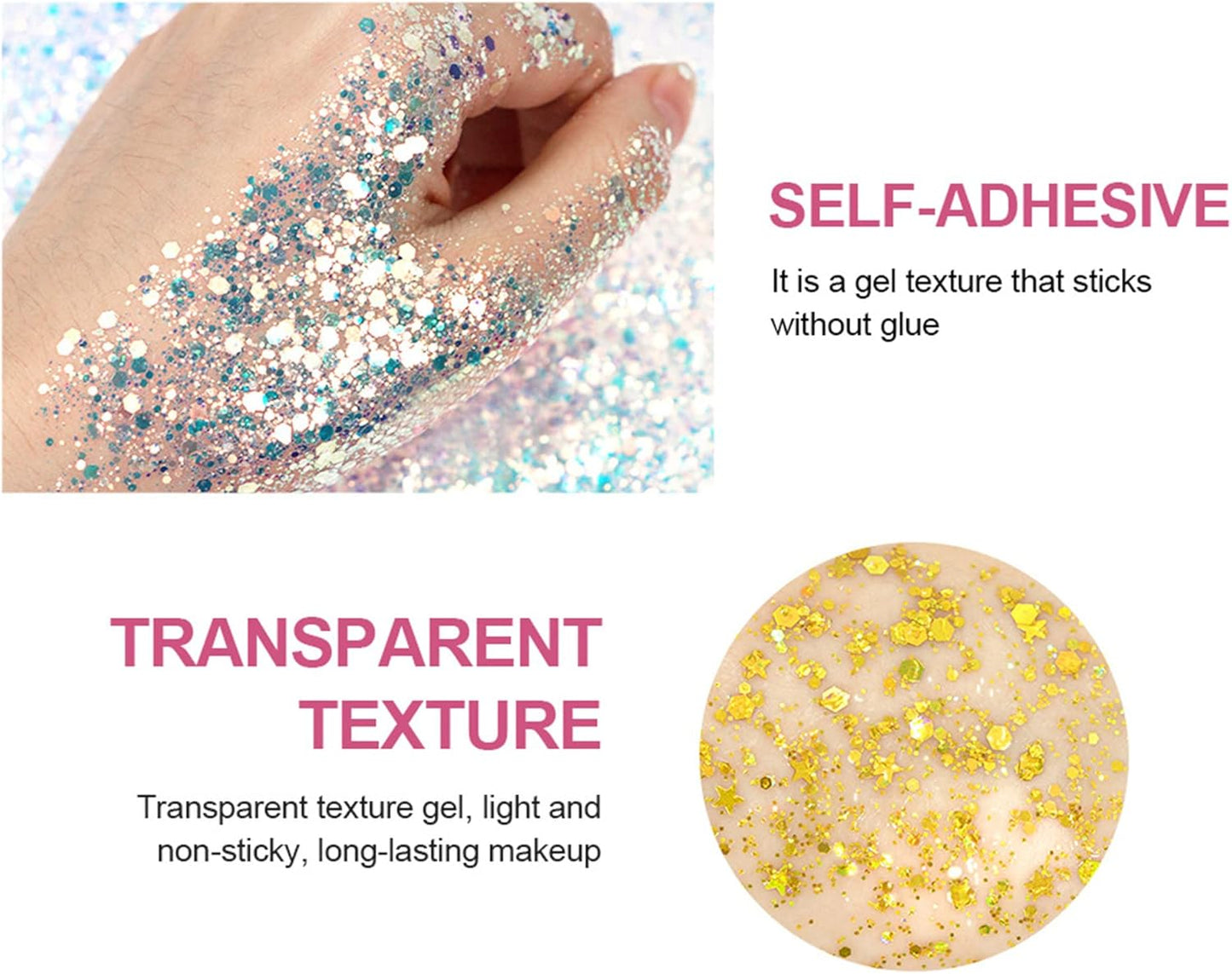 MAEPEOR Chunky Face Body Glitter Gel 19 Colors Mermaid Sequins Holographic Body Glitter Gel Long-Lasting Festival Makeup Glitter Paint for Face Body Hair Nails (30g, 09 White)