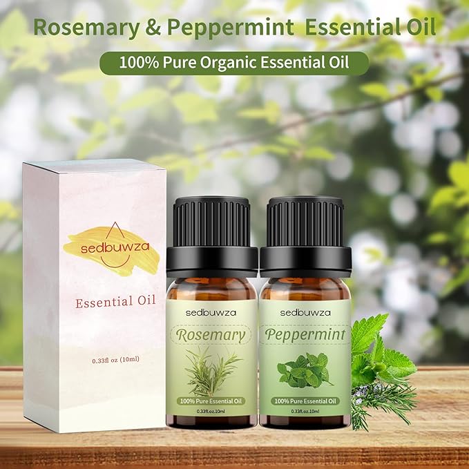 Sedbuwza Rosemary Peppermint Essential Oil Set, Rosemary Fragrance Oil Peppermint Scent Oil Set for Diffuser, Aromatherapy, Massage, Soap, Candle Making 2 x 10 ml