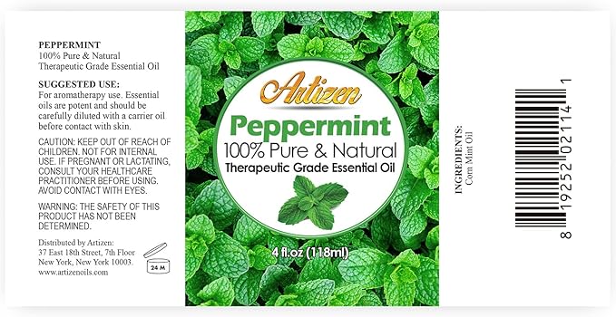 Artizen 4 Fl Oz Peppermint Essential Oil – Pure & Natural Peppermint Oil for Diffuser and Aromatherapy – Includes Dropper