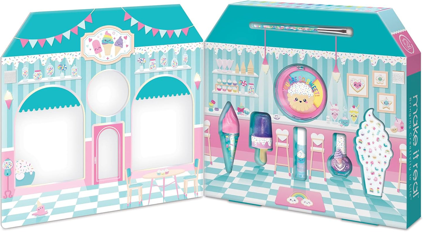 Make It Real: Candy Shop Cosmetic Set - 9 pcs, Vanilla & Strawberry Scented Cosmetics, Ice-Cream Shaped Glosses, Beauty Kit, Tweens, Girls & Kids Ages 8+