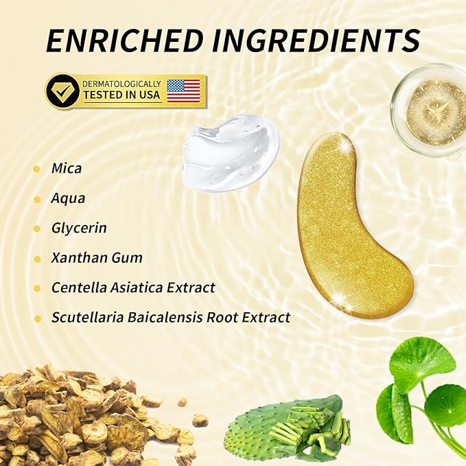 Under Eye Patches, Dermatology Golden Eye Mask with Amino Acid & Collagen, Cooling Eye Care for Wrinkles, Puffy Eyes & Dark Circles, Skincare Treatment, Gift for Women, 20 Pairs