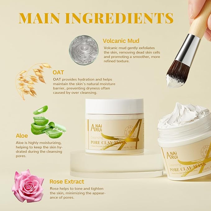 ANAI RUI 2 in-1 Pore SkinCare Set, Pore Clay Mask+Pore Minimizing Serum,Volcanic Pore Clay Mask for Nose&Face, Pore Reducer, Sebum Control Pore Exfoliating Solution, Skincare for Women