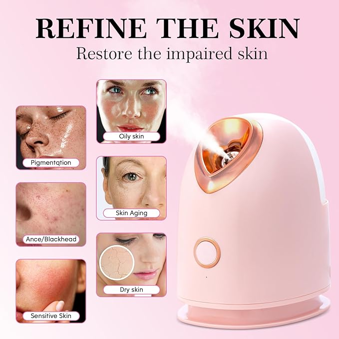 Face Steamer for Facial Deep Cleaning Unclogs Pores, Nano Ionic Warm Mist Humidifier Steamer for Face Home Sauna SPA, Bonus 4 Piece Stainless Steel Skin Kit, Gift for Women