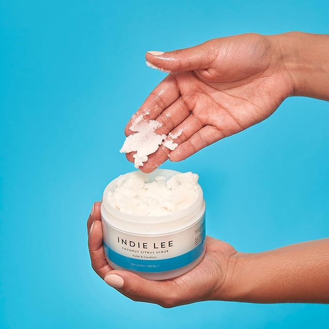 Indie Lee Citrus & Coconut Body Scrub - Hydrating Body Exfoliator & Sugar Scrub with Coconut Oil + Jojoba Oil for Dry Skin - All Over Lemon, Vanilla & Lemongrass Exfoliating Scrub (8oz)