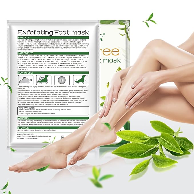 Foot Peel Mask 3 Pack， Exfoliator Peel Off Calluses Dead Skin Callus Remover，Soft Smooth Touch Feet-Men Women (Tea Tree)