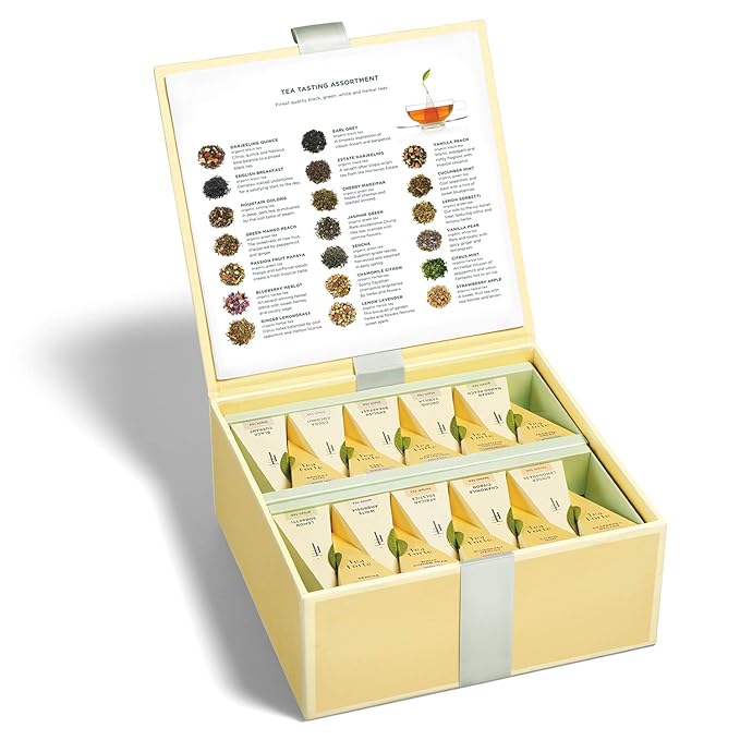 Tea Forte Tea Tasting Assortment Tea Chest 40 Count Organic Blends Individually Wrapped Handcrafted Pyramid Infuser Tea Bags