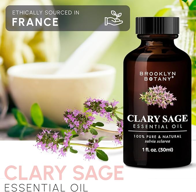 Brooklyn Botany Clary Sage Essential Oil – 100% Pure and Natural – Premium Grade Oil with Dropper - for Aromatherapy and Diffuser - 1 Fl Oz