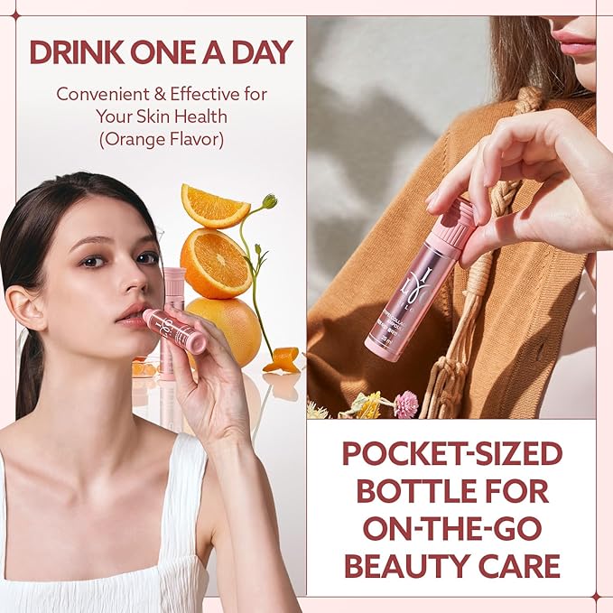 ILO Liquid Collagen Drink – 3,000mg Type 1 Marine Collagen with Biotin & Ceramide | Skin Glow & Hydration | Orange Flavor | 14 Bottles – Korean Beauty Supplement