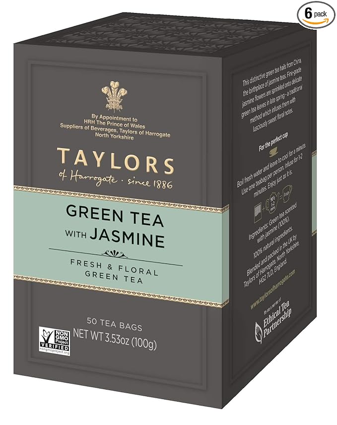 Taylors of Harrogate Green Tea with Jasmine, 50 Teabags (Pack of 6)