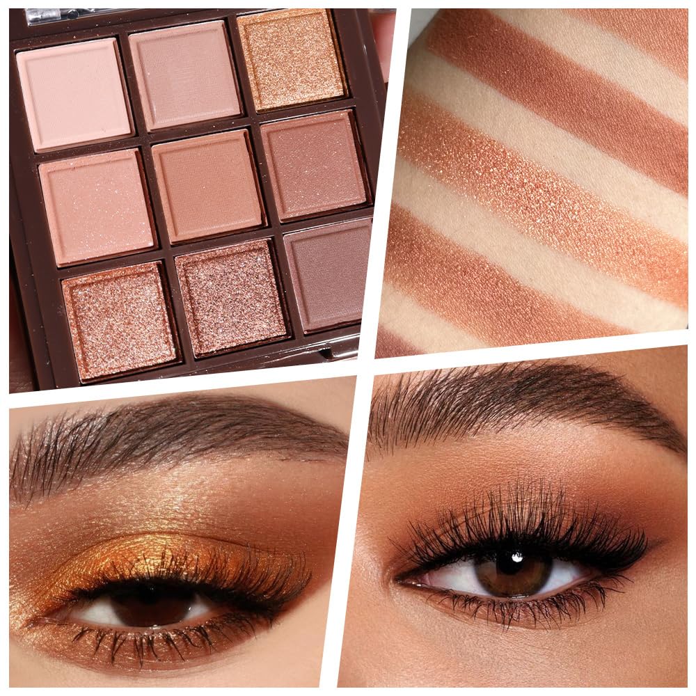 Neutral Nude Brown Smokey Eye Eyeshadow Palette Makeup, Matte & Shimmer Rose Gold Bronze Cream Eyeshadow Palette,Highly Pigmented Natural Eyeshadow for Eyes Long Lasting Naturing-Looking A-04