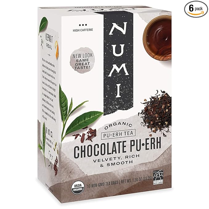 Numi Organic Tea Chocolate Pu-erh, 16 Count (Pack of 6)