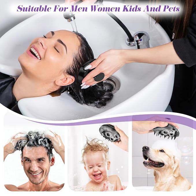 Scalp Massager Shampoo Brush with Soft Silicone Bristles for Hair Growth, Scalp Scrubber Head Massager for Dandruff Removal, Shower Hair Brush for Women Men Kids Wet Dry Hair, Black