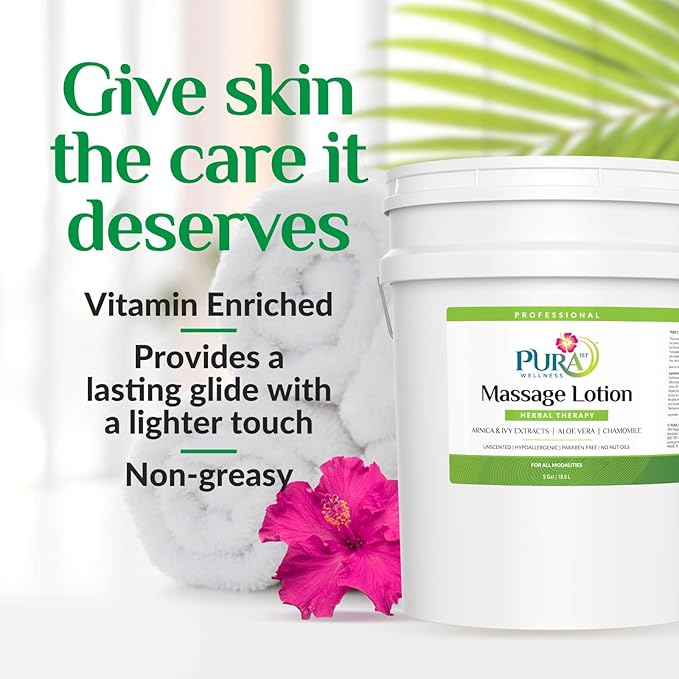 Herbal 5 Gallon Massage Lotion, Hypoallergenic Formula for Muscle Relief, Professional Deep Tissue, Skin Hydrating, Unscented for Physical Therapy Recovery, Therapeutic