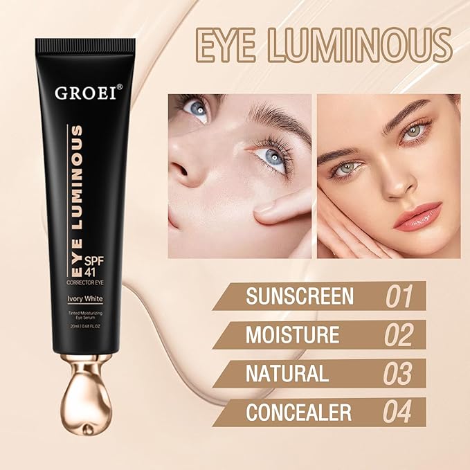 Luminous Eye Corrector Spf 41,Under Eye Corrector For Dark Circles,Undereye Sunscreen & Concealer, Hydrating Serum, Anti Aging Tinted E ye Cream with Peach Undertone (Mix, 40ml)