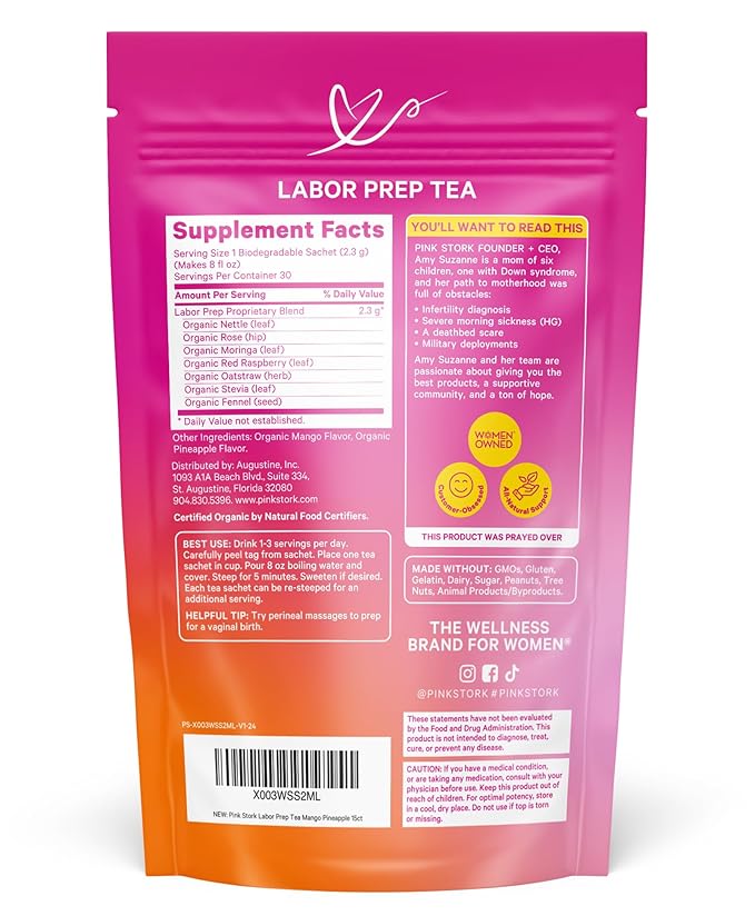 Pink Stork Organic Red Raspberry Leaf Labor Prep Tea - Mango-Pineapple with Nettle, and Moringa - Third Trimester Pregnancy Tea - Labor and Delivery Essentials for Women, 30 Cups