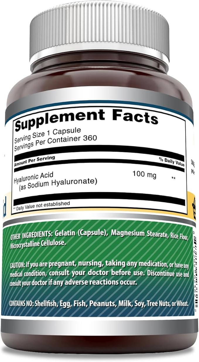 Amazing Formulas Hyaluronic Acid 100 Mg Capsules Supplement | Non-GMO | Gluten Free | Made in USA (1 Pack, 360 Count)