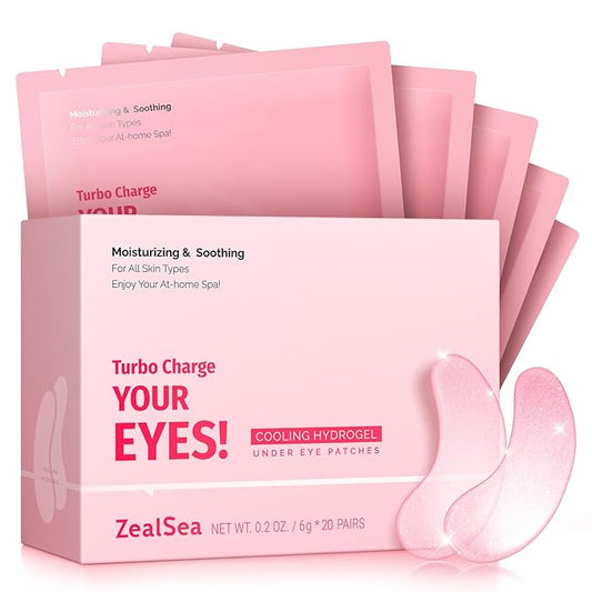 ZealSea Under Eye Patches for Puffy Eyes and Dark Circles (Collagen, 20pairs), Anti-wrinkle Patches, Eye Bags Remover for Women, Eye Masks-Pads-Gels for Spa Party Christmas Gifts, Vegan Cruelty-Free
