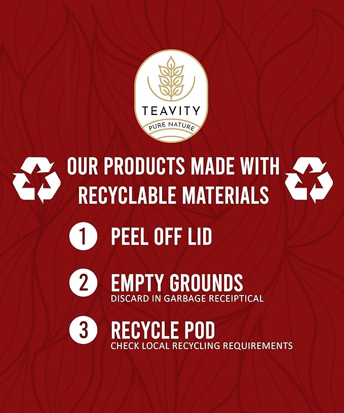 Organic Hibiscus Sabdariffa Tea Organic Naturally Decaf Tea Pods for Keurig by Teavity (36 Tea Pods)