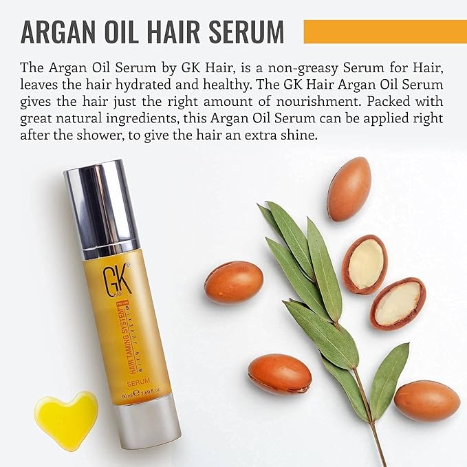 GK HAIR Global Keratin 100% Organic Argan Oil Anti Frizz Serum Styling Smoothing Strengthening Hydrating & Nourishing Heat Protection Shine Frizz Control Dry Damage Hair Repair