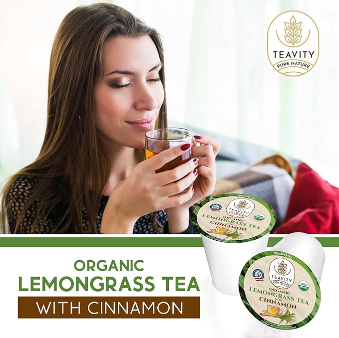 Teavity Organic Lemongrass and Cinnamon Tea Pods for Keurig - 24 Pods
