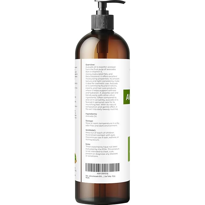 velona Avocado Oil 8 Fl Oz | 100% Pure and Natural Carrier Oil | Expeller-Pressed | Hair, Body and Skin Care | Use Today - Enjoy Results