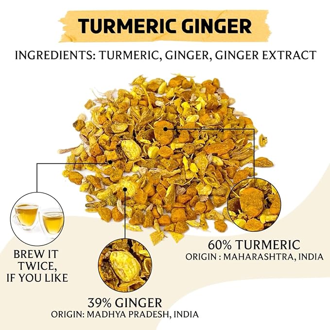 BREWIX, Turmeric Ginger Loose Herbal Tea (100+ Cups, 7.05oz/200g) Caffeine & Gluten Free | Ginger Root Tea | Savory & Spicy