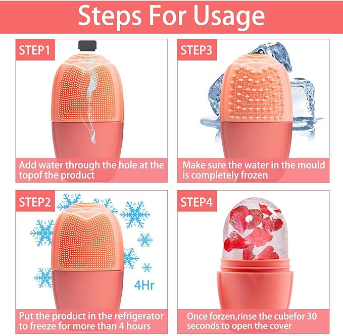 KOGITI Face Ice Roller & Mold - Beauty Facial Massage Tool for Puffiness Relief, Ice Cube Holder (Pink)
