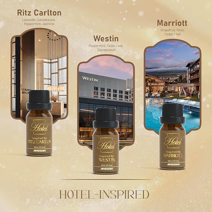 Hotel Diffuser Oils Gift Set - Luxury Hotel Scents Fragrance Oil Set, Essential Oils for Diffuser - Inspired by Ritz Carlton, Westin, Marriott, Fairmont, Hilton, Four Seasons, Gift for Women and Men