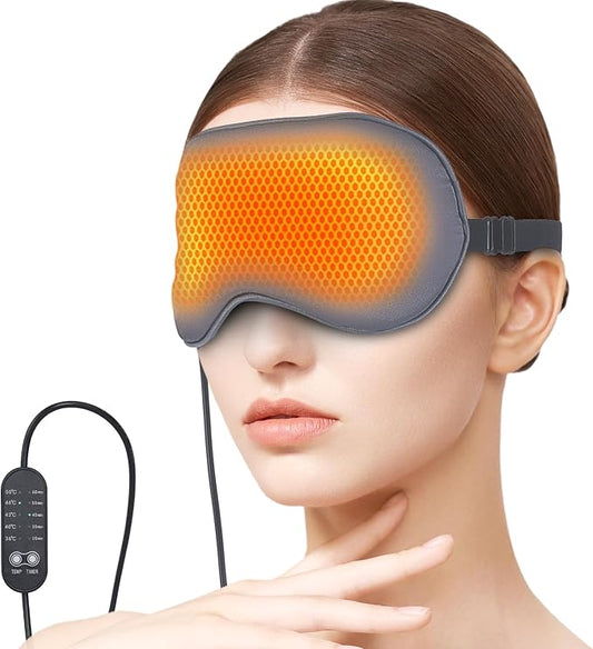 USB Electric Heated Eye Mask for Dry Eyes & Migraines - Adjustable Temperature (36-60℃) & Timer, Silk Washable Cover, USB-Powered Carbon Fiber Therapy