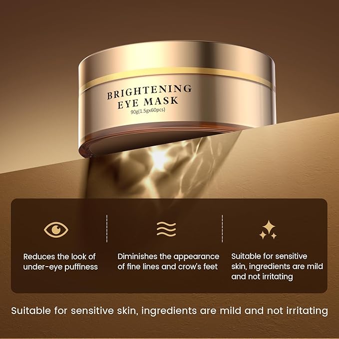 Puffy Eyes Smoothing Under Eye Patches, Caffeine Eye Masks for Wrinkles and Dark Circles, Undereye Bags, Brightening Skincare Treatment for Men & Women, Vegan & USA Tested