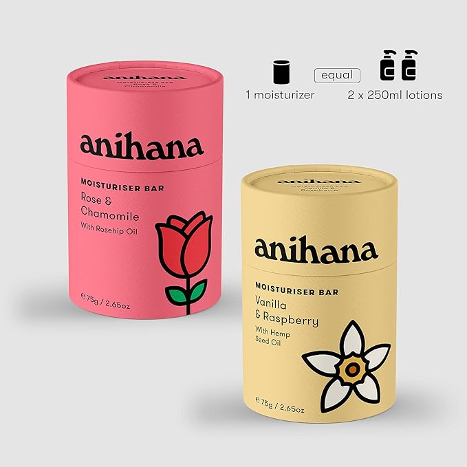 ANIHANA Solid Moisturizer Bar with Coconut Oil Hydrates and Softens Dry Skin Care Paraben Free Cruelty Free Refreshing Rose & Chamomile Scent 2.65 oz