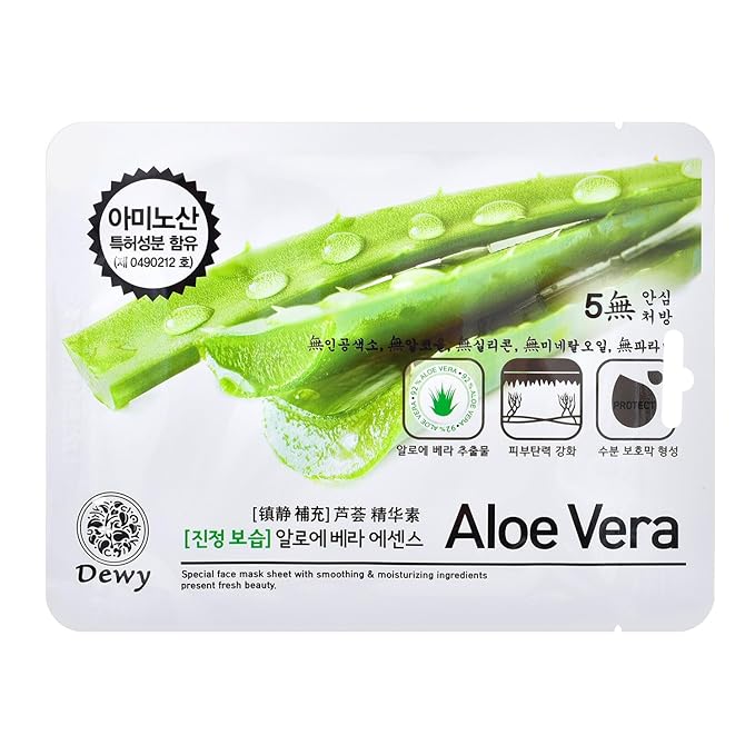 TNB Dewy Korean Essence Face Mask, Moisturizing Mask Sheet Pack, Korean Skin Care For All Skin Types (Aloe vera)