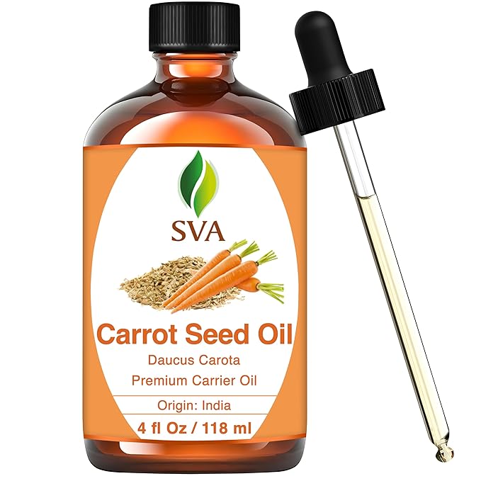 SVA Carrot Seed Oil - 4 Fl Oz – 100% Natural Cold Pressed Carrot Oil - for Face, Skin Care, Hair Care, Scalp Massage & Body Massage – Carrier Oil with Dropper