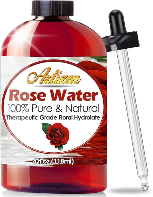 Artizen 100% Pure Rose Water (HUGE 4 OUNCE BOTTLE) Natural Moroccan Rosewater - Beautiful Fresh Fragrance - Perfect Facial & Skin Toner & Moisturizer