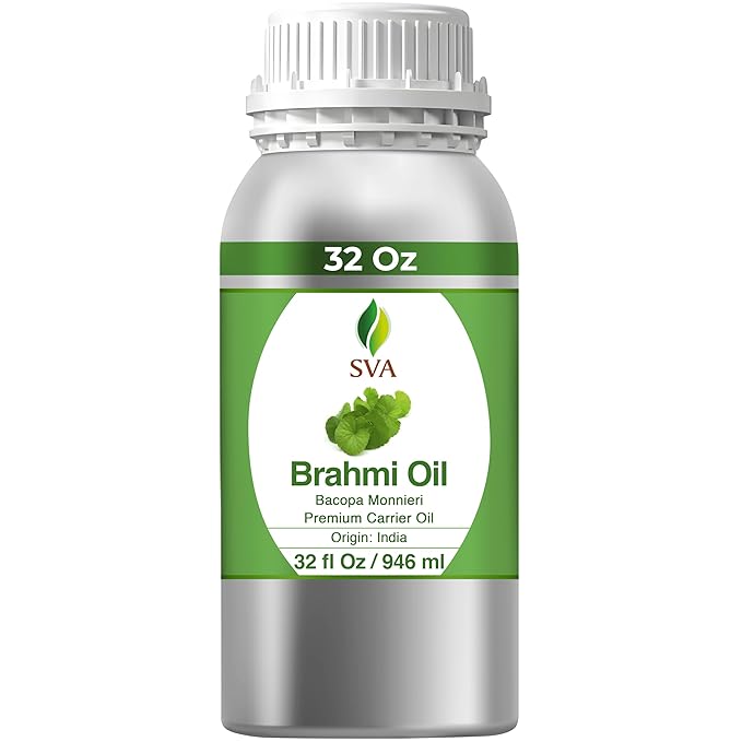 SVA Brahmi Oil - 32 Fl Oz – 100% Natural Cold Pressed Brahmi Oil - for Face, Skin Care, Hair Care, Scalp Massage & Body Massage – Carrier Oil